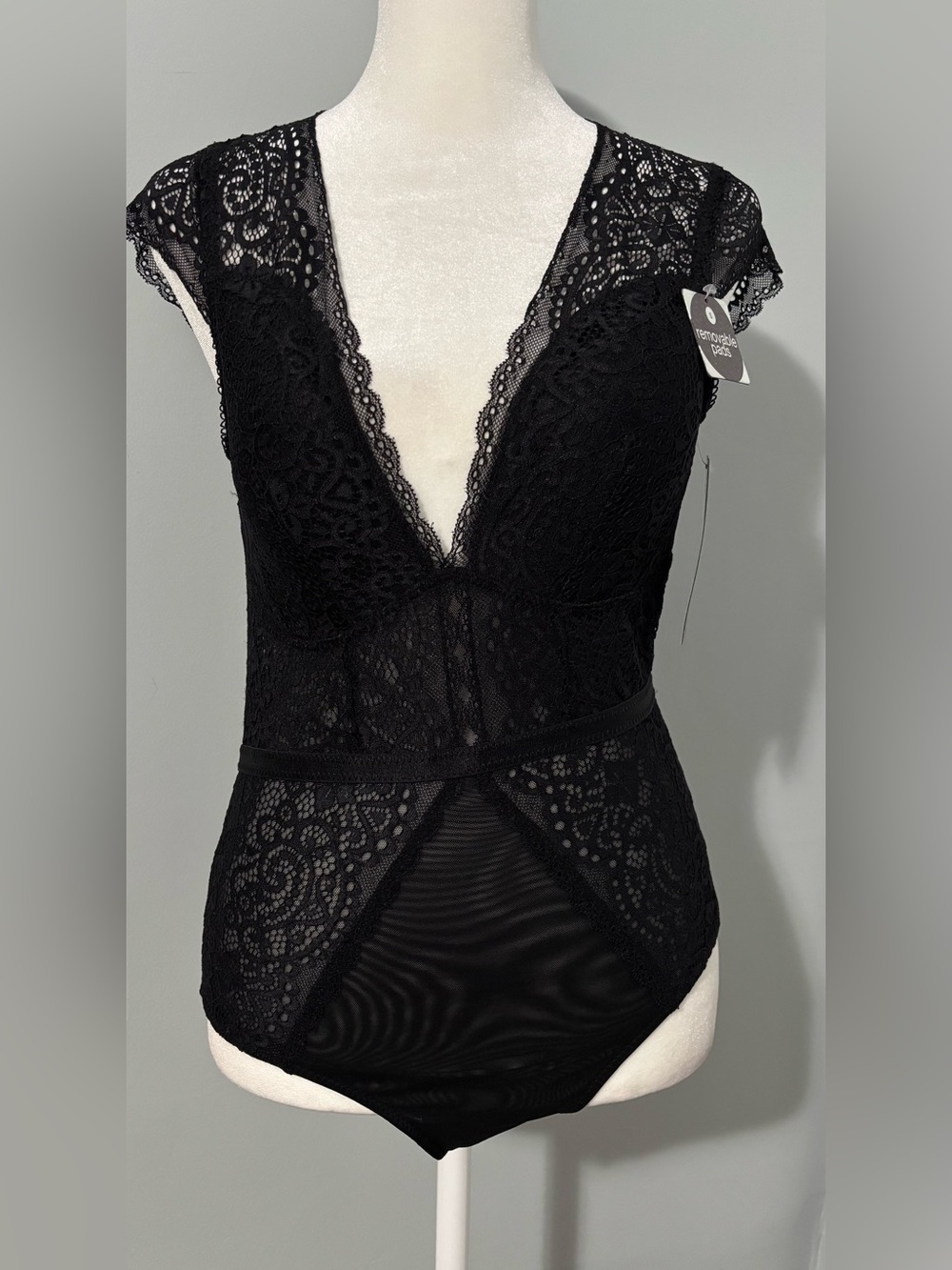 sophie b. Black Lace V-Neck Bodysuit Size S/P
